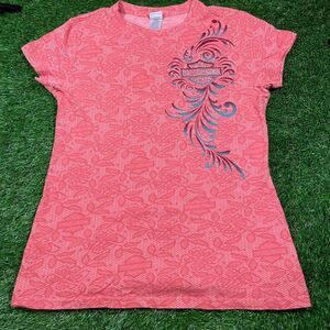 Harley Davidson Black Bear Virginia AOP pink logo tee with rhinestones (L)